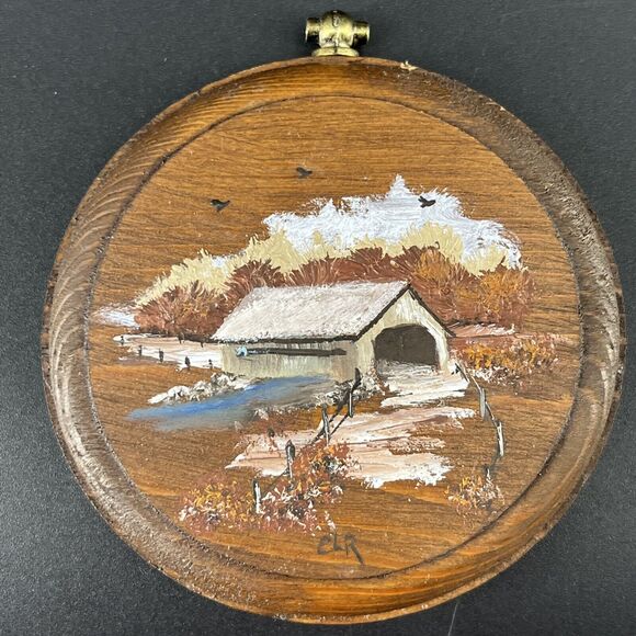 Set of 3 Vintage Hand painted Miniature Barn Landscape Wall Plaques Folk Art - Picture 4 of 11